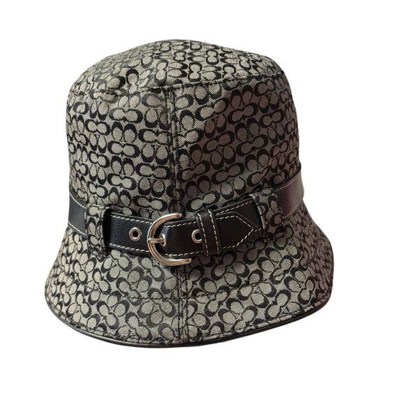 Coach Vtg Black & Grey Signature Y2K  Bucket Hat, Medium / Large, Preppy Casual - Picture 2 of 7